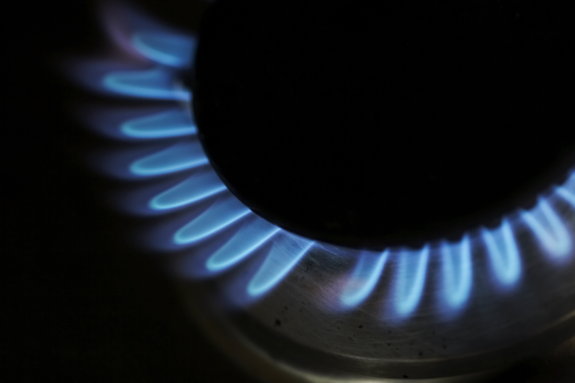 Blue gas flame on a hob burner
